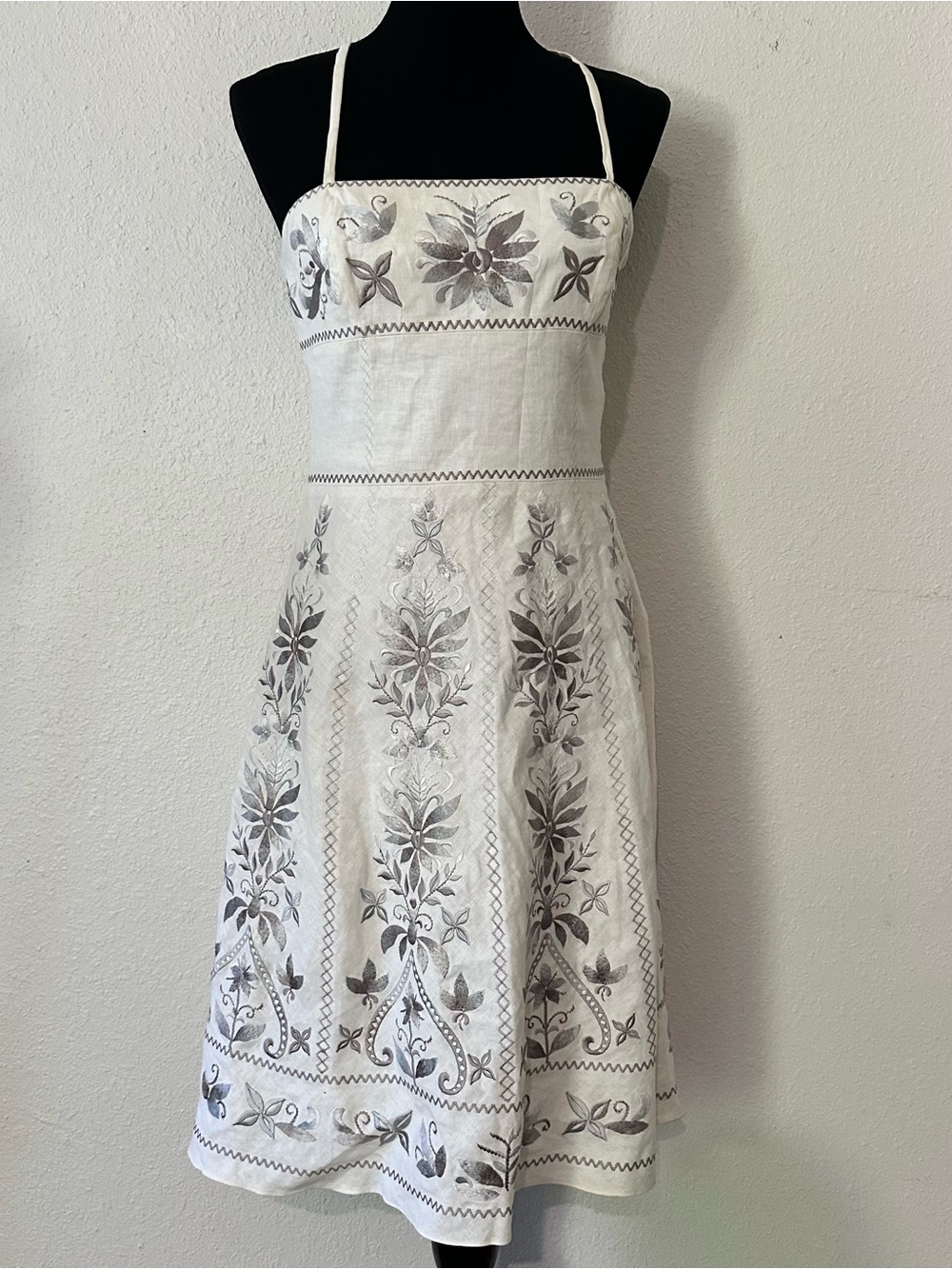 ANTONIO MELANI Cream Strapless Floral-Embroidered Sundress